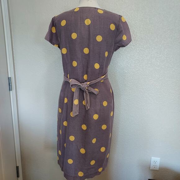 Boden Lavender Linen Blend Dress w/Yellow Polka Dots size 10L - Picture 9 of 14